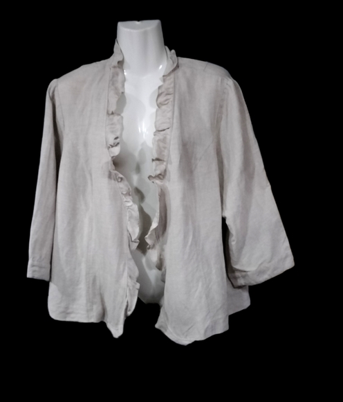 Lane Bryant Jackets & Blazers - Lane Bryant Linen Blend Jacket Puff Sleeve Ruffle Trim 3/4 Sleeve 18